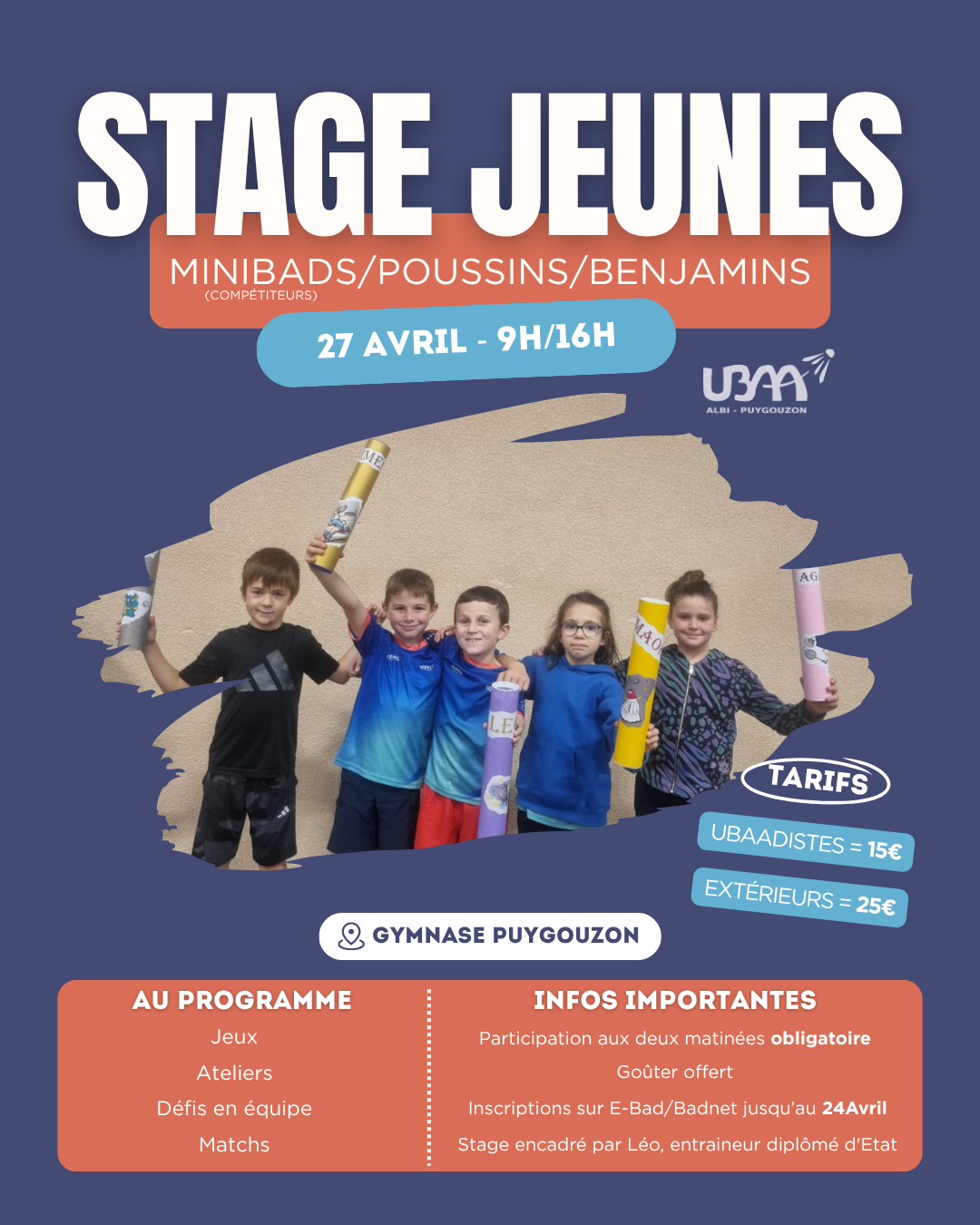 Stage Avril Minibads compétiteurs/Poussins/Benjamins